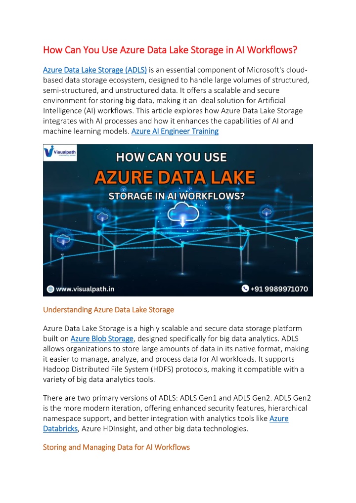 how can you use azure data lake storage