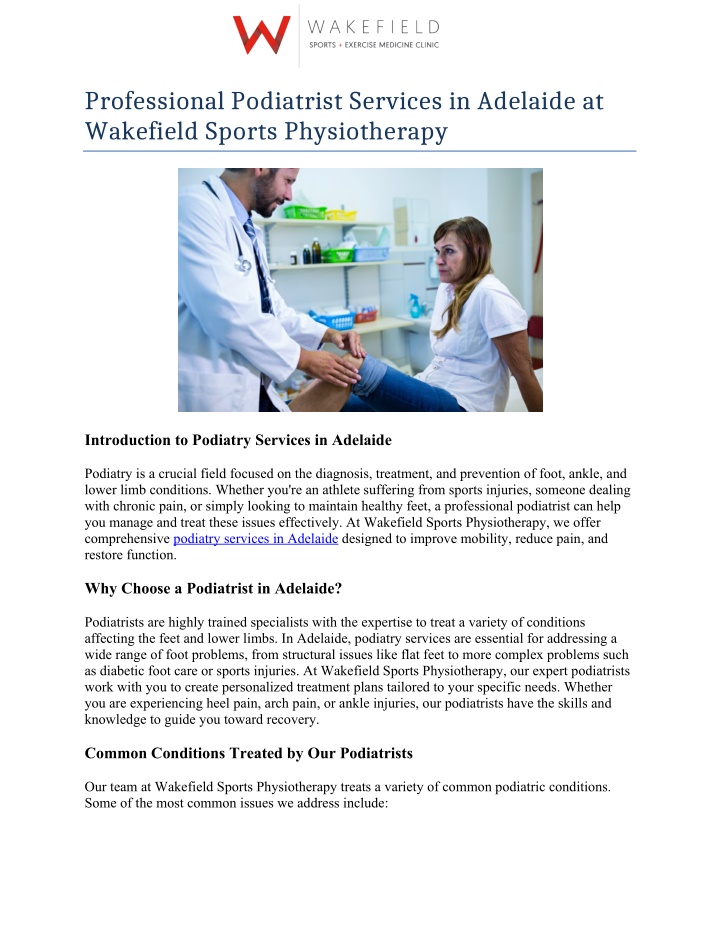 professional podiatrist services in adelaide
