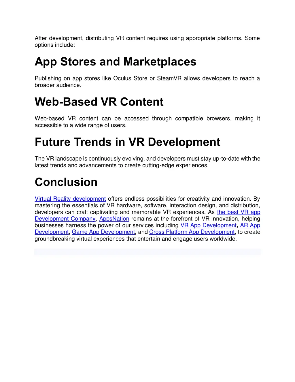 after development distributing vr content