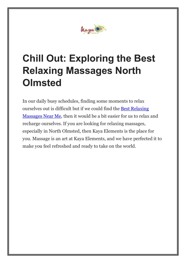 chill out exploring the best relaxing massages