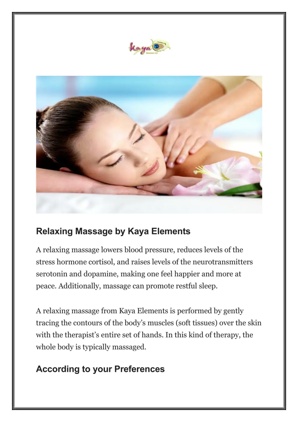 relaxing massage by kaya elements