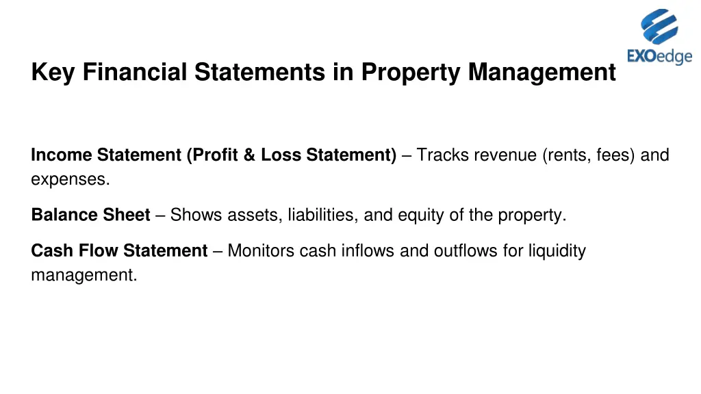 key financial statements in property management