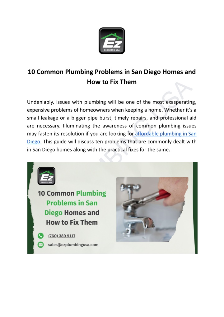 10 common plumbing problems in san diego homes