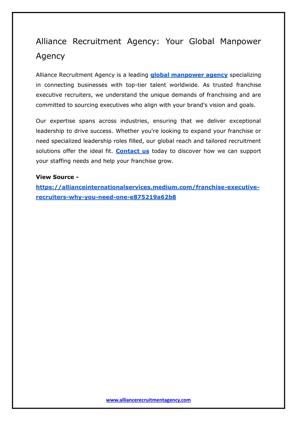 alliance recruitment agency your global manpower