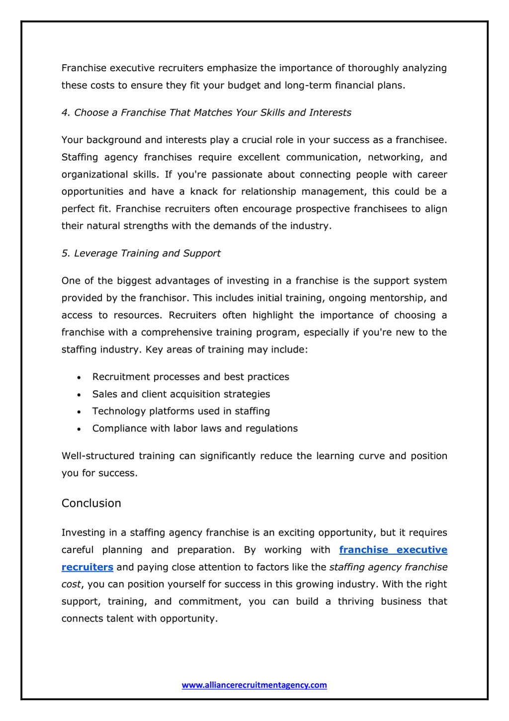 franchise executive recruiters emphasize
