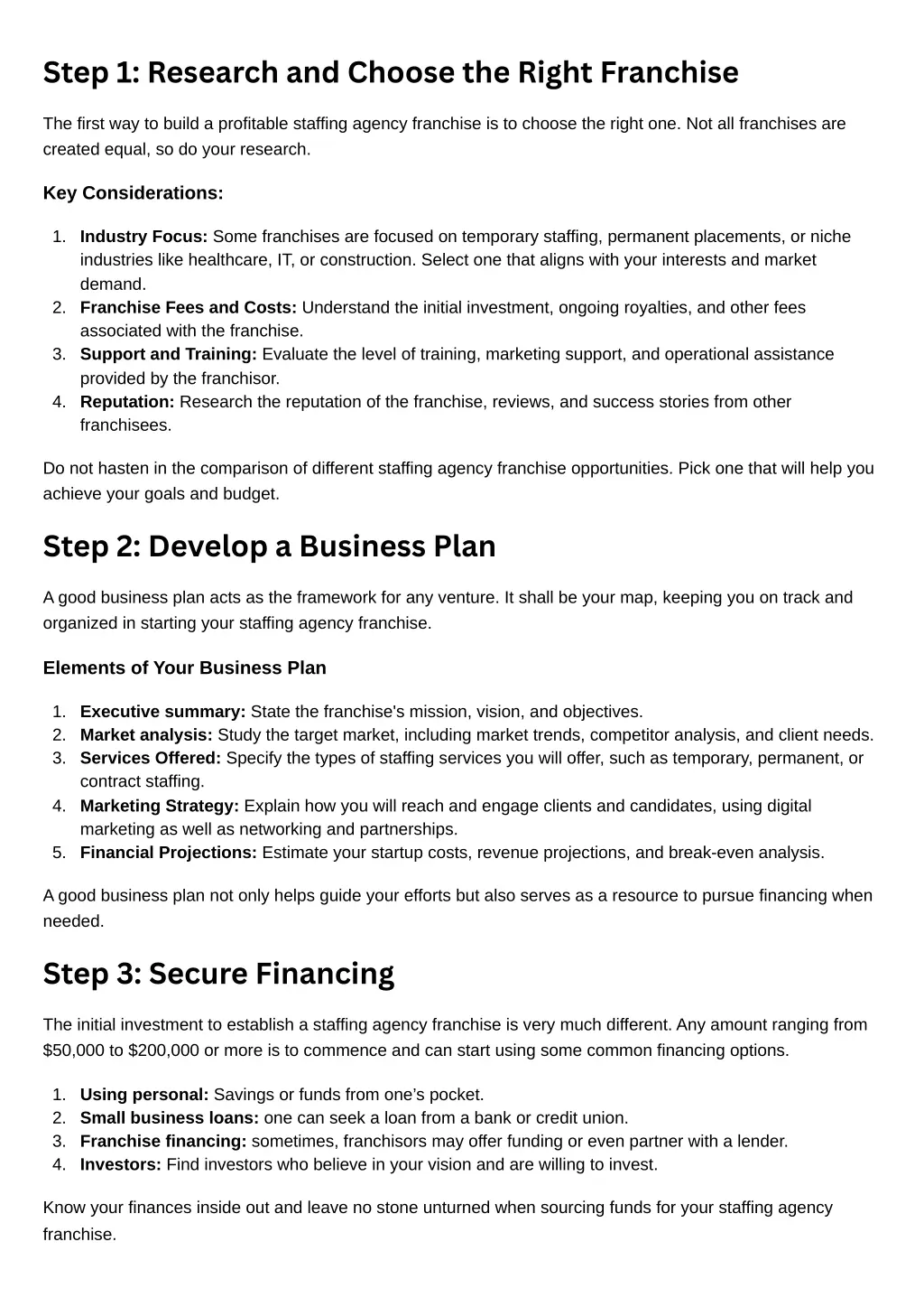 step 1 research and choose the right franchise