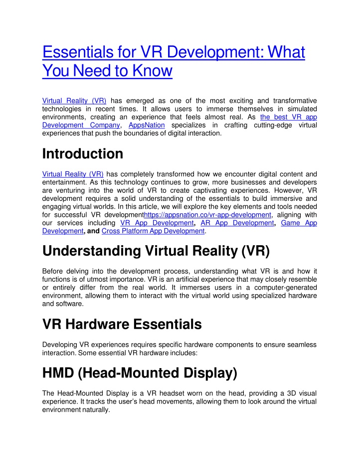 essentials for vr development what you need