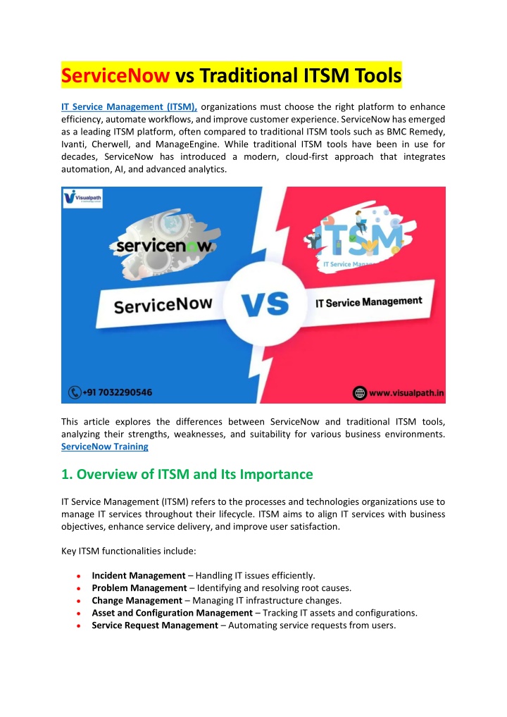 servicenow vs traditional itsm tools