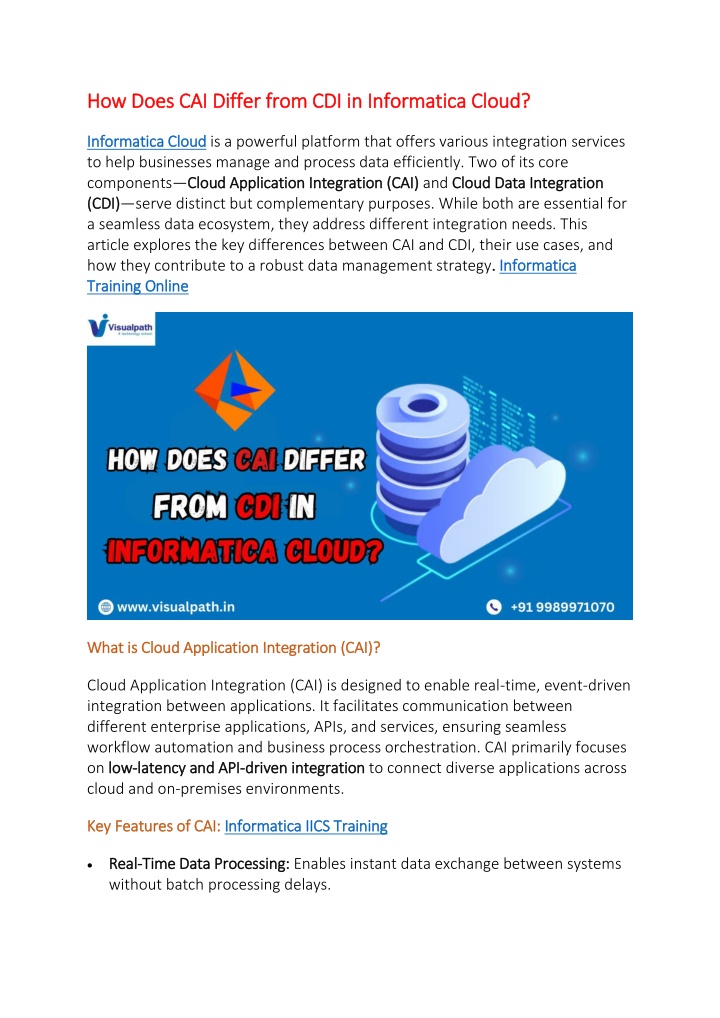 how does cai differ from cdi in informatica cloud
