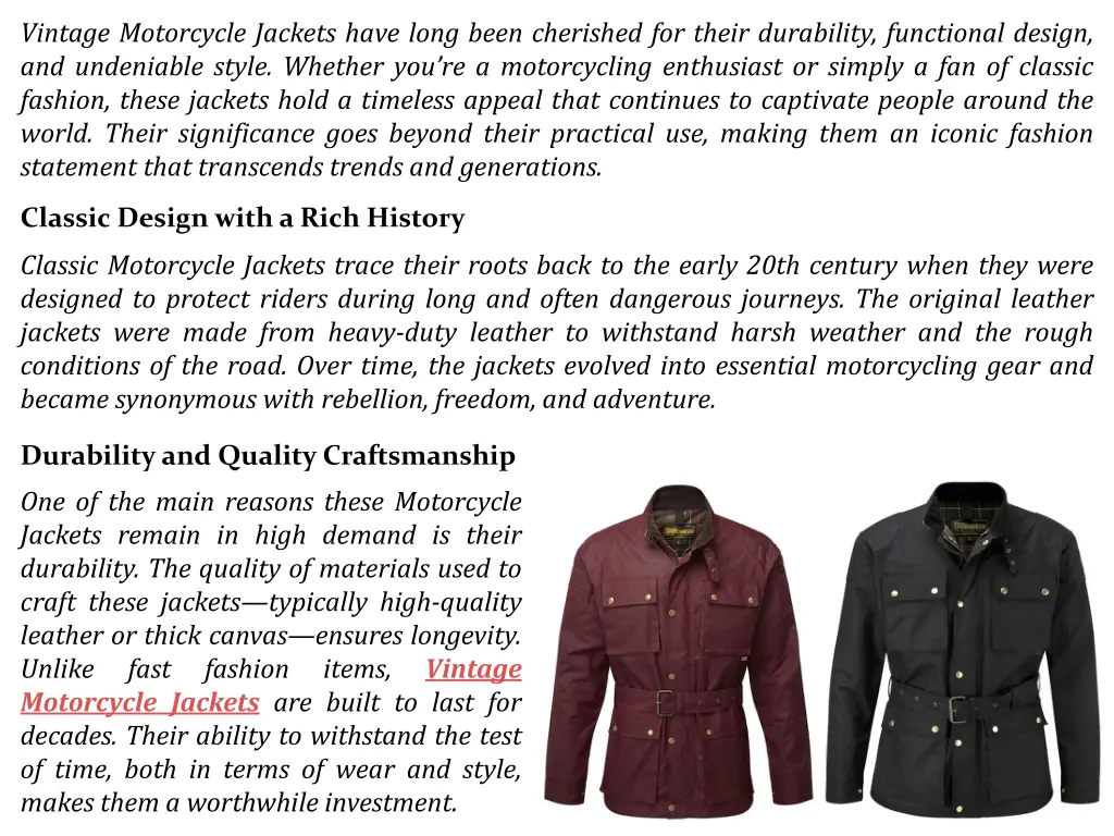 vintage motorcycle jackets have long been