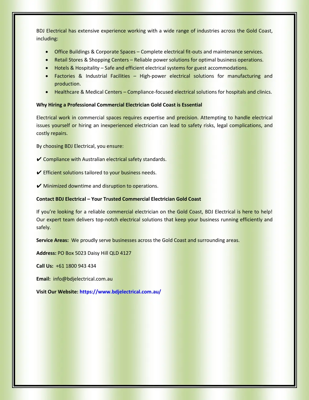 bdj electrical has extensive experience working