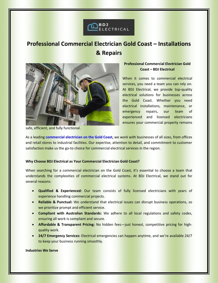 professional commercial electrician gold coast