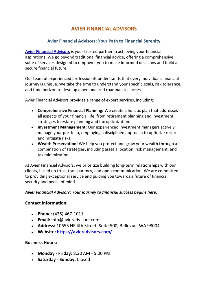 avier financial advisors