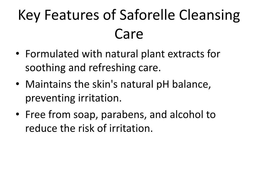 key features of saforelle cleansing care