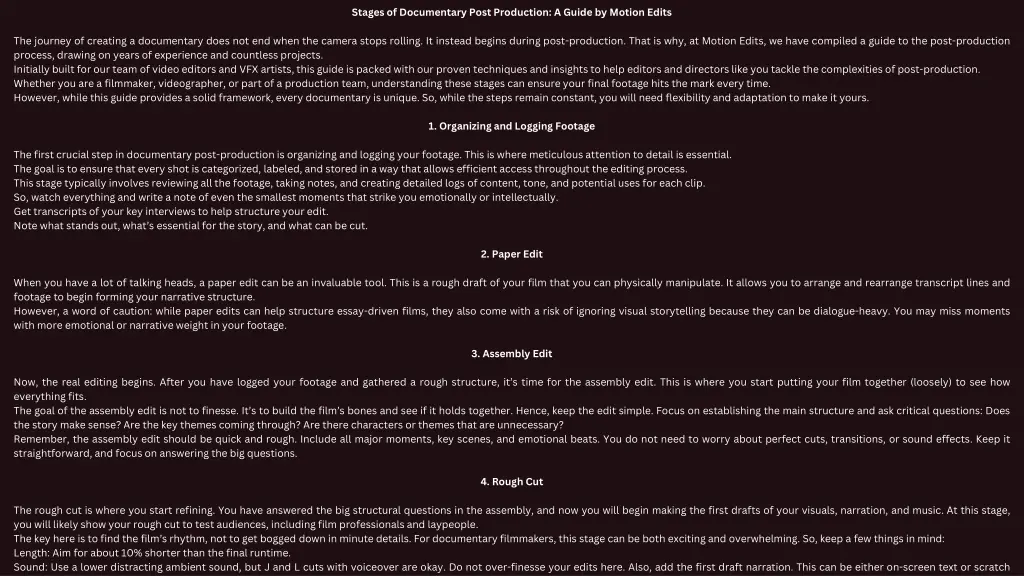 stages of documentary post production a guide