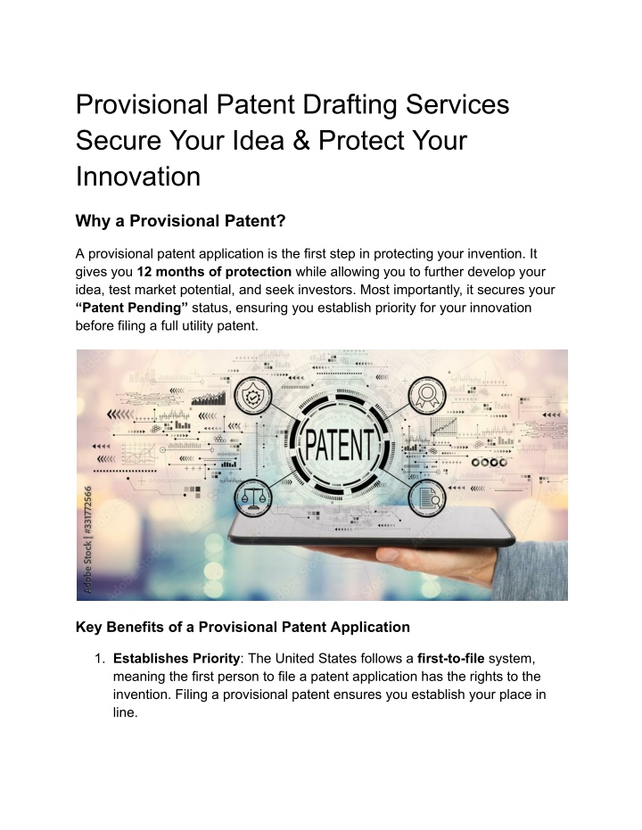provisional patent drafting services secure your