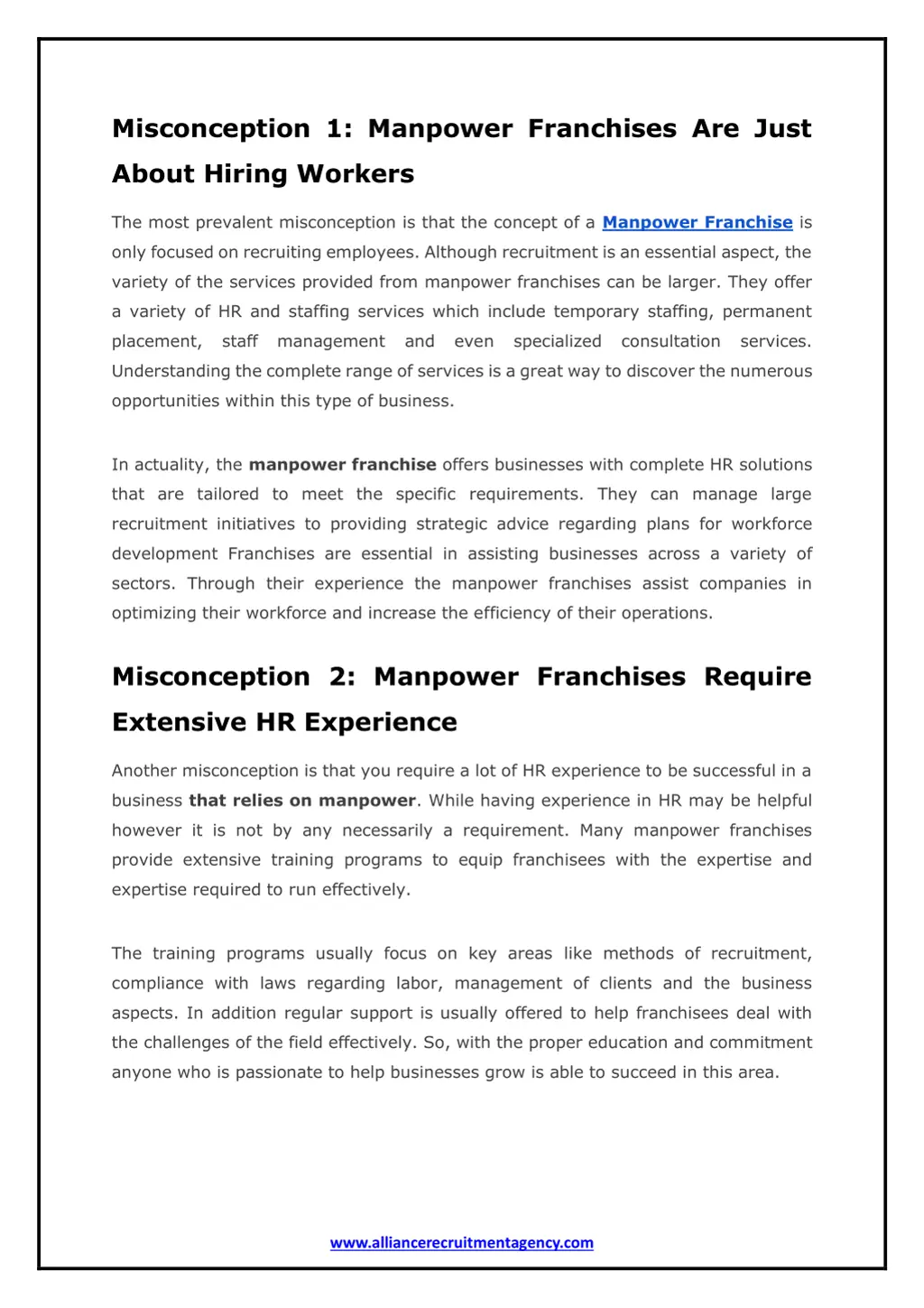 misconception 1 manpower franchises are just