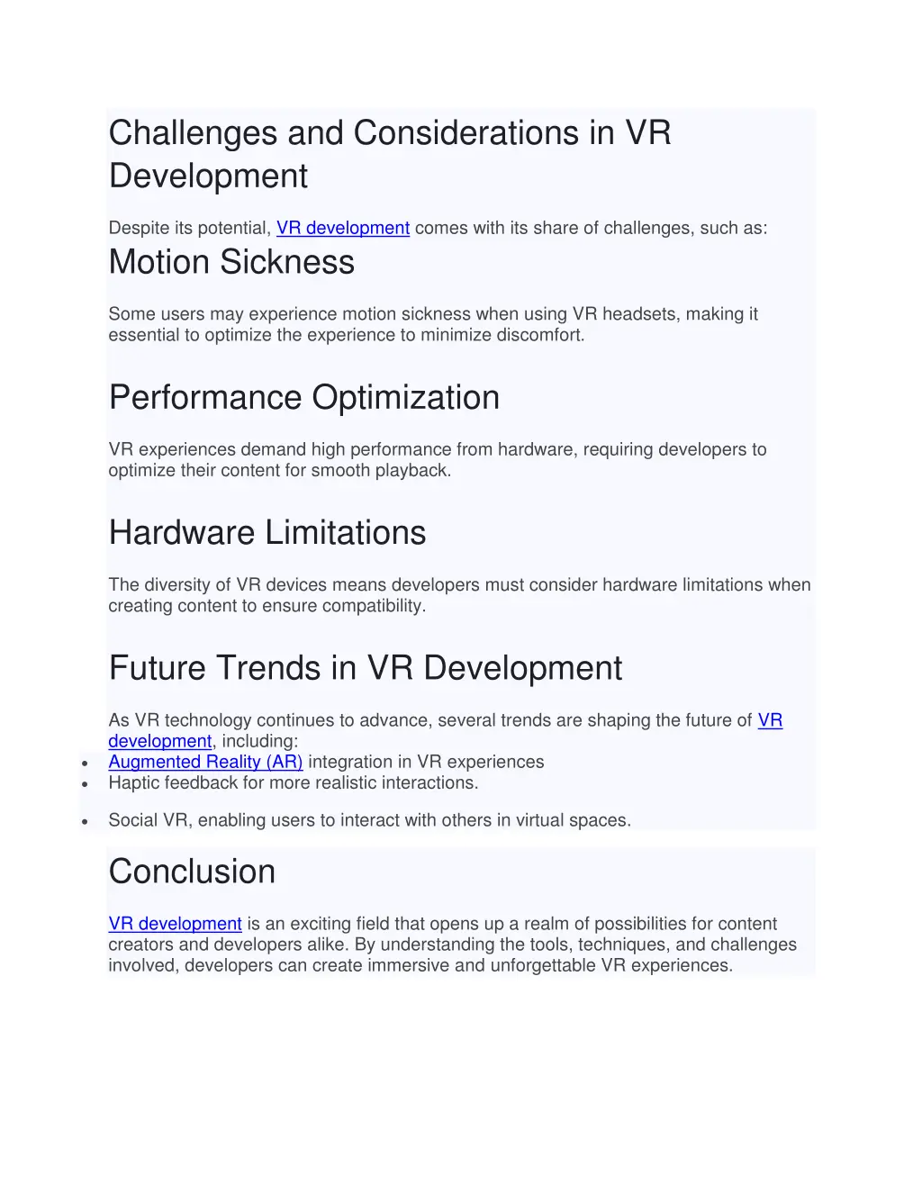 challenges and considerations in vr development