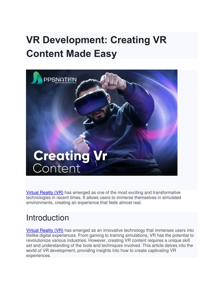vr development creating vr content made easy