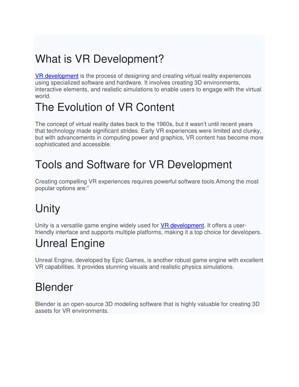 what is vr development