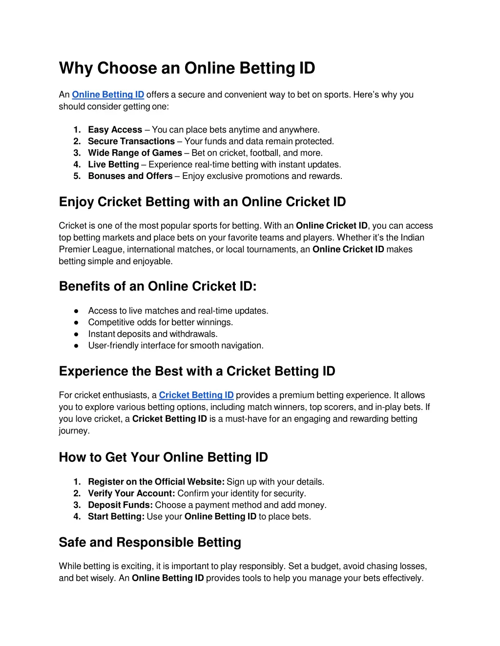 why choose an online betting id