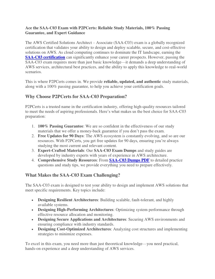 ace the saa c03 exam with p2pcerts reliable study