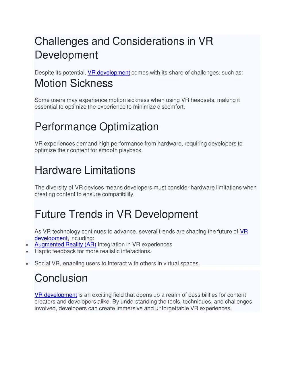 challenges and considerations in vr development