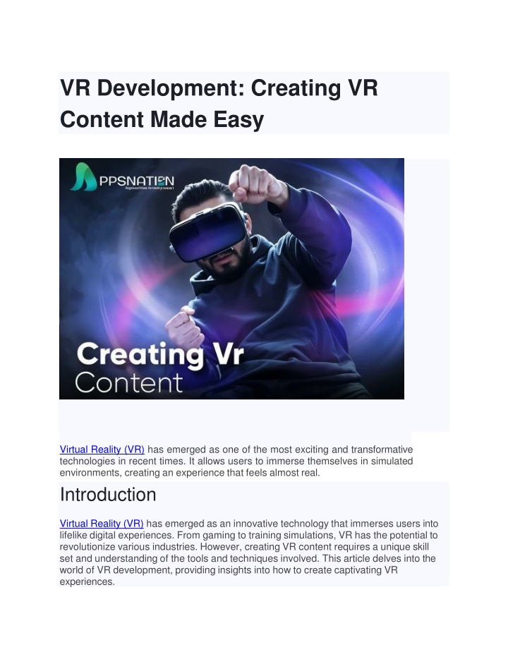 vr development creating vr content made easy