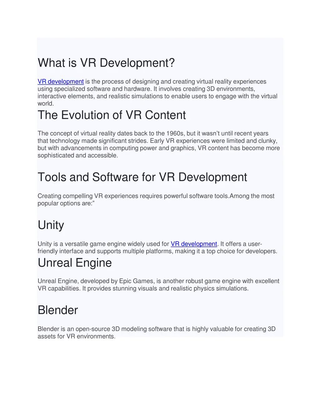what is vr development