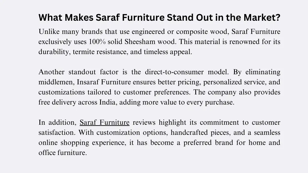 what makes saraf furniture stand out in the market