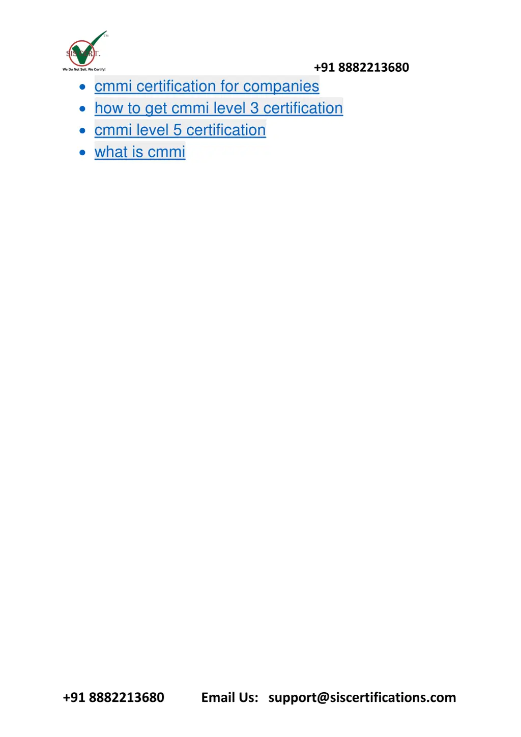 91 8882213680 cmmi certification for companies