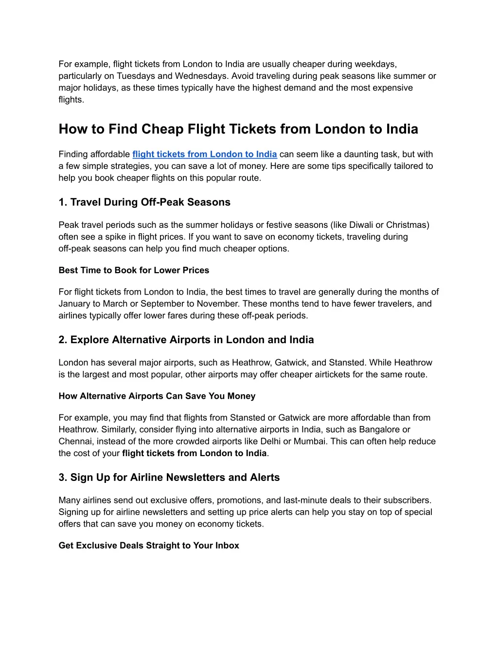 for example flight tickets from london to india