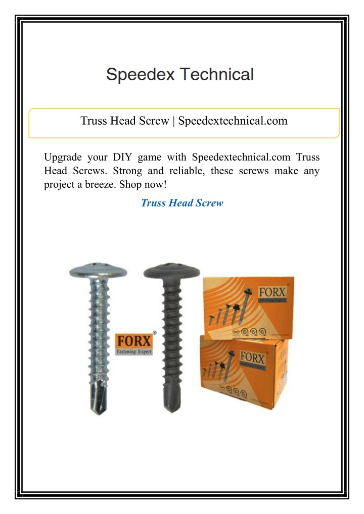 truss head screw speedextechnical com