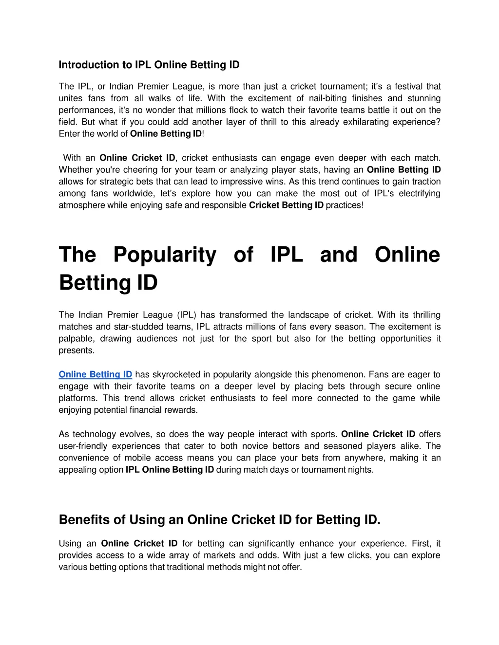 introduction to ipl online betting id
