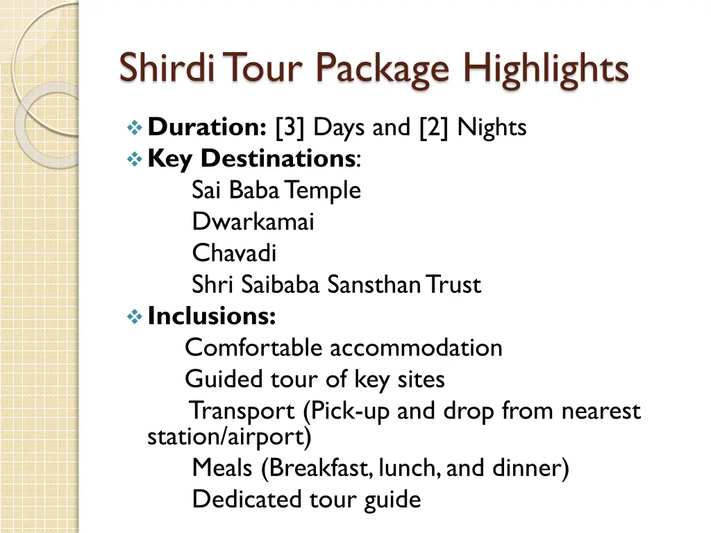 shirditour package highlights