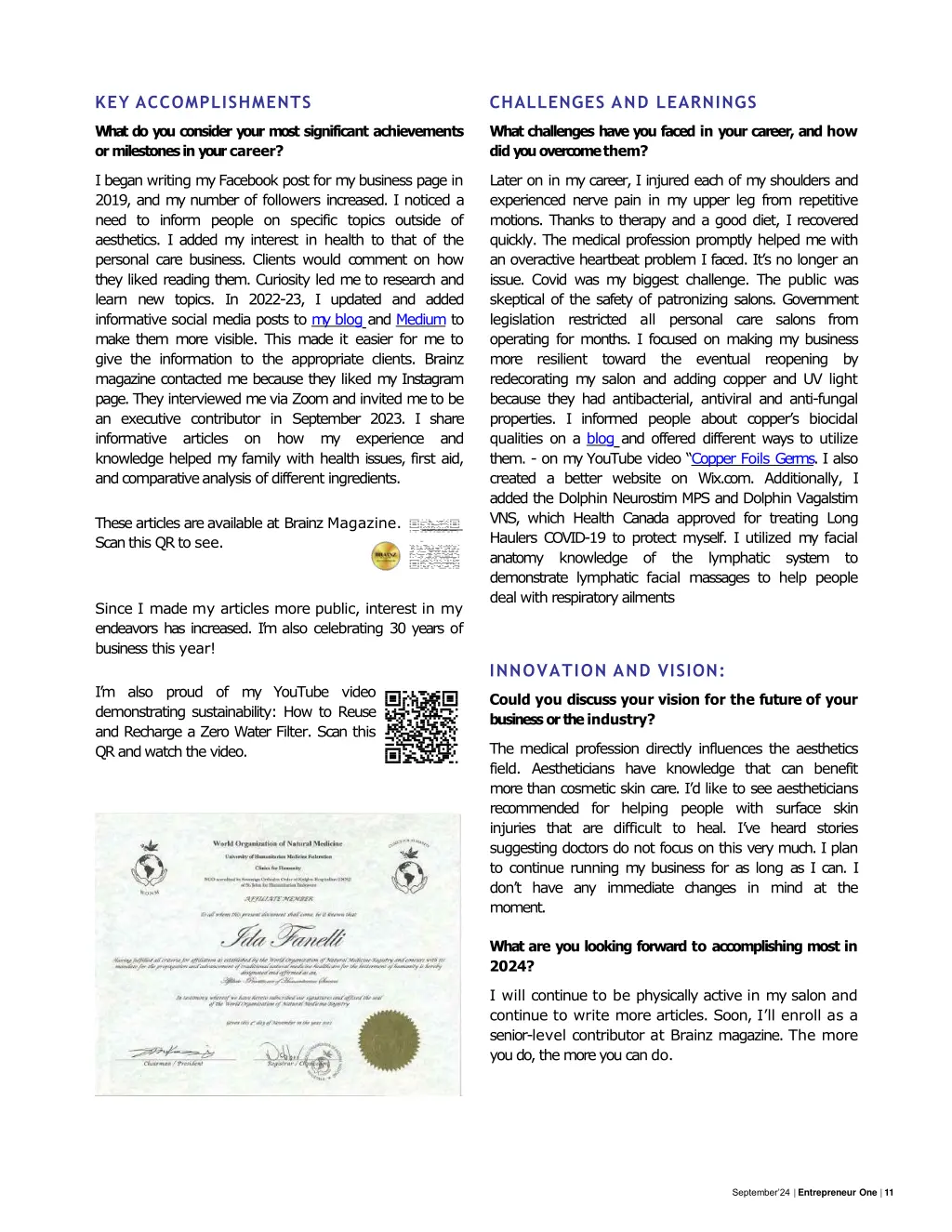 key accomplishments