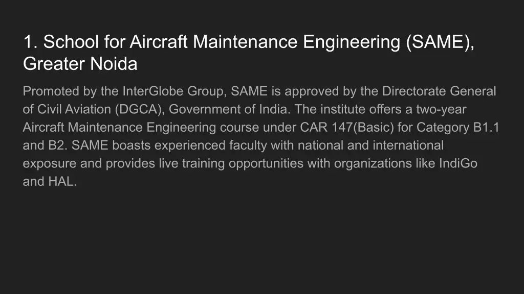 1 school for aircraft maintenance engineering