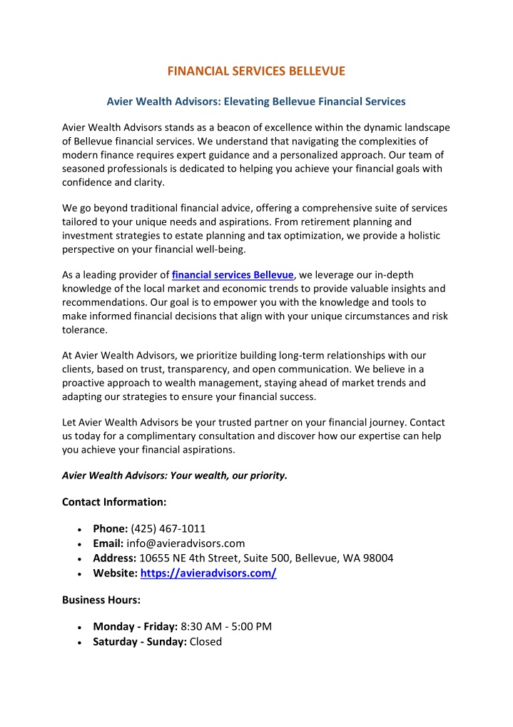financial services bellevue