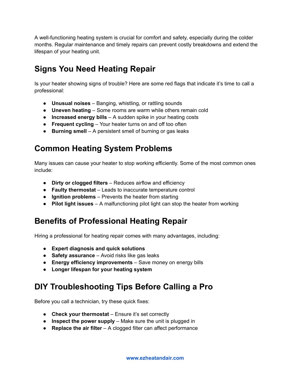 a well functioning heating system is crucial