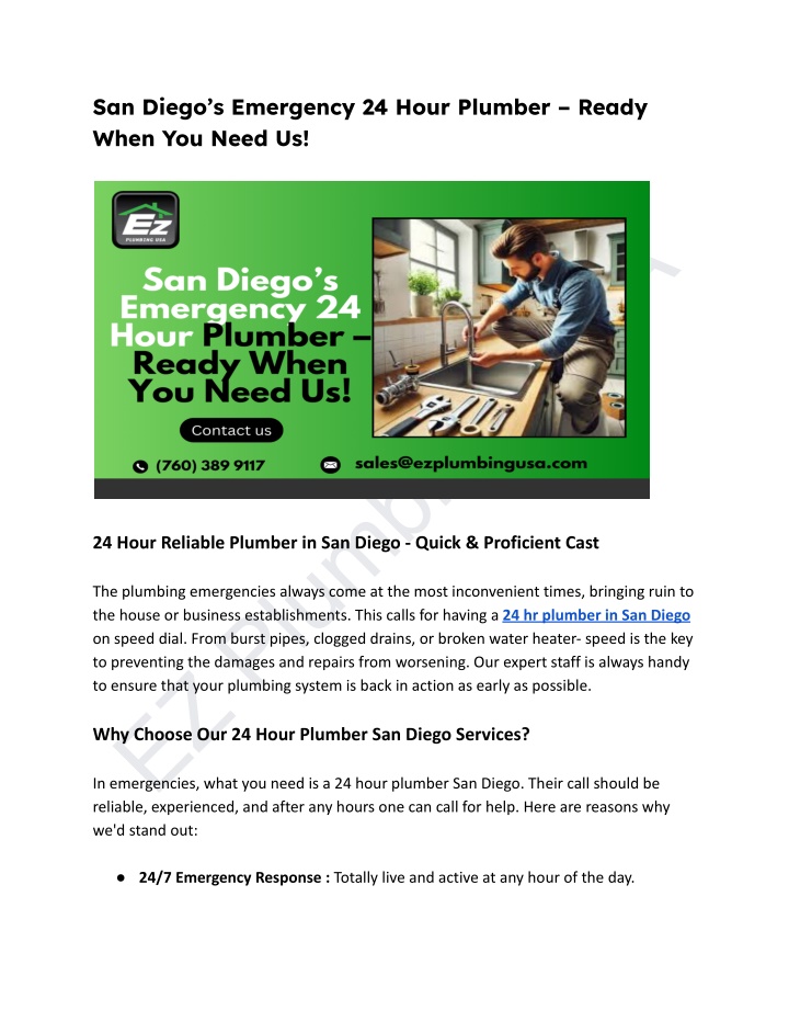 san diego s emergency 24 hour plumber ready when