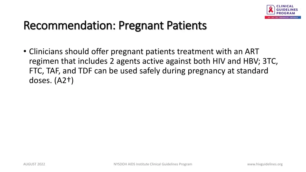 recommendation pregnant patients recommendation