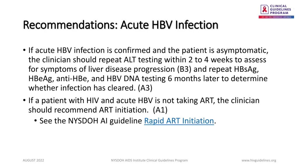 recommendations acute hbv infection