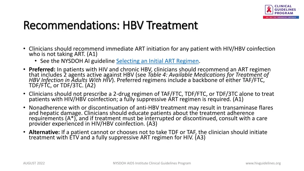 recommendations hbv treatment recommendations