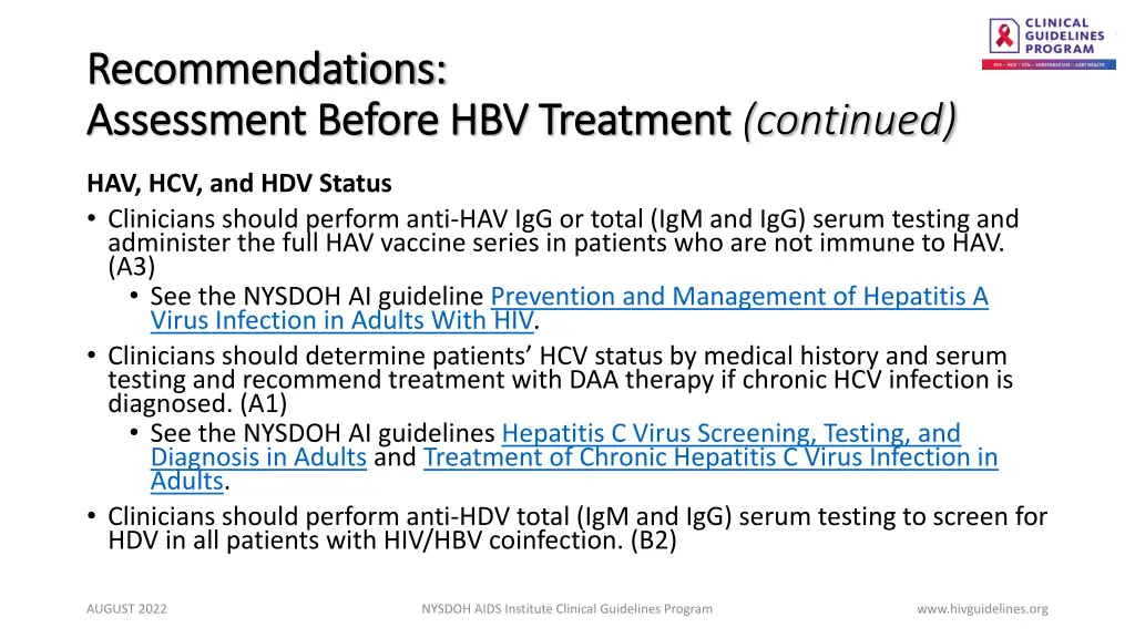 recommendations recommendations assessment before 2