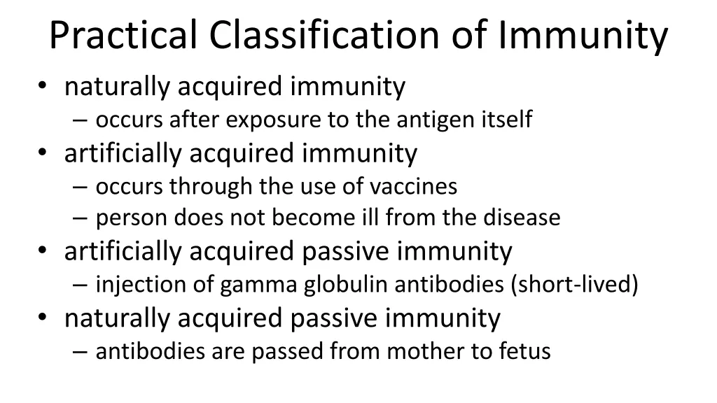 practical classification of immunity naturally