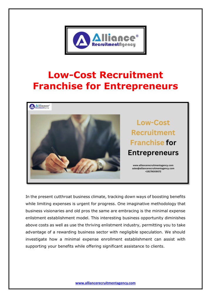low cost recruitment franchise for entrepreneurs