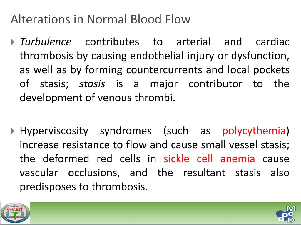 alterations in normal blood flow