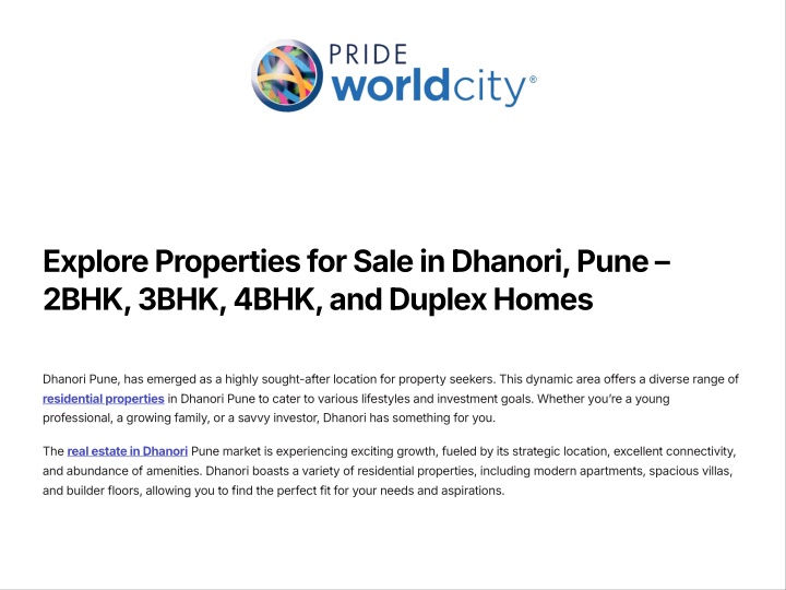 explore properties for sale in dhanori pune 2bhk