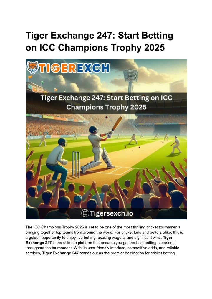 tiger exchange 247 start betting on icc champions
