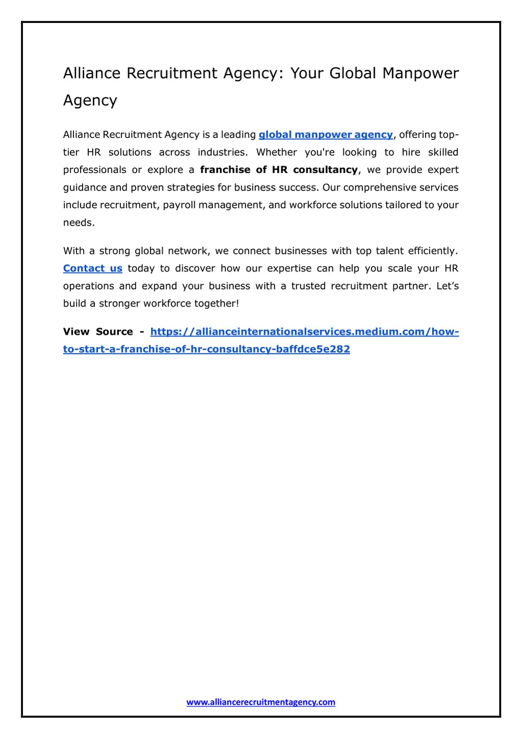 alliance recruitment agency your global manpower